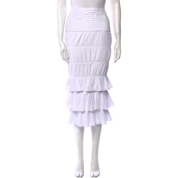 Johanna Ortiz Ruffle Embellishment Midi Length Skirt - S White - Picture 1 of 3
